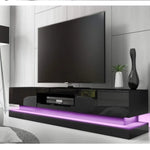 Modern High Gloss LED RGB TV Entertainment Unit with Storage 220cm - Black - Furniture > Living Room > TV Units