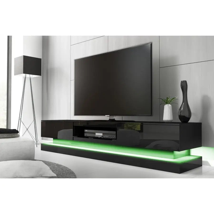 Modern High Gloss LED RGB TV Entertainment Unit with Storage 220cm - Black - Furniture > Living Room > TV Units