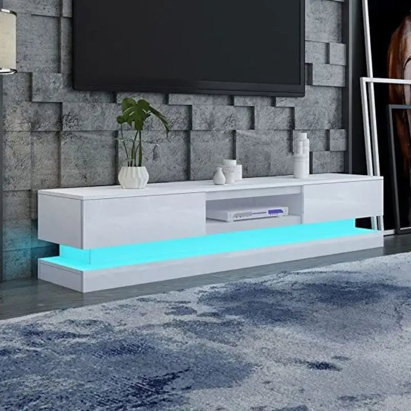 Modern High Gloss LED RGB TV Entertainment Unit with Storage 220cm - White - Furniture > Living Room > TV Units