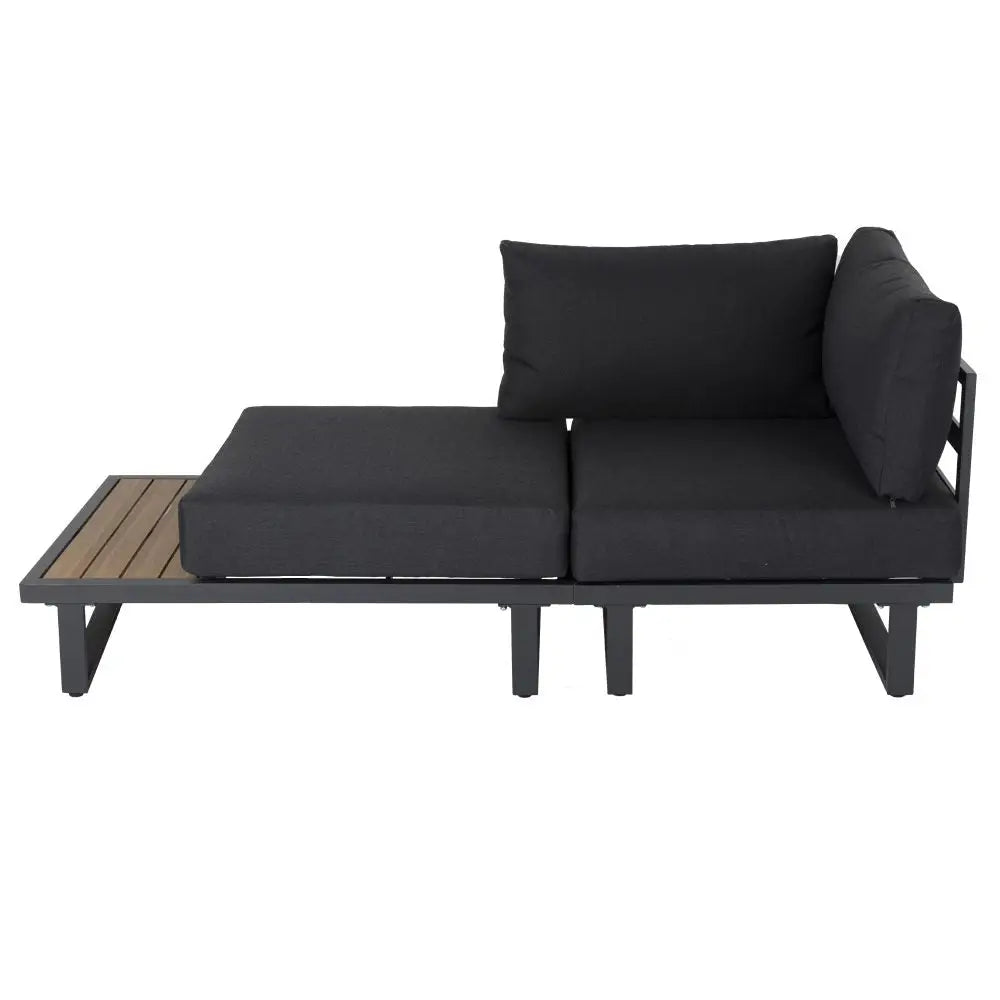 Modern Outdoor 7 Piece Lounge Set with Slatted Polywood Design Tables - Furniture > Outdoor