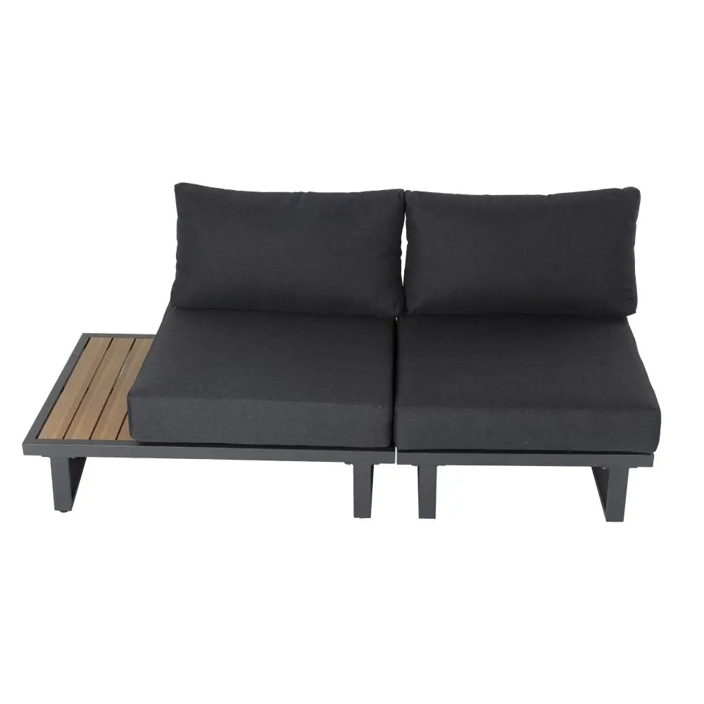 Modern Outdoor 7 Piece Lounge Set with Slatted Polywood Design Tables - Furniture > Outdoor