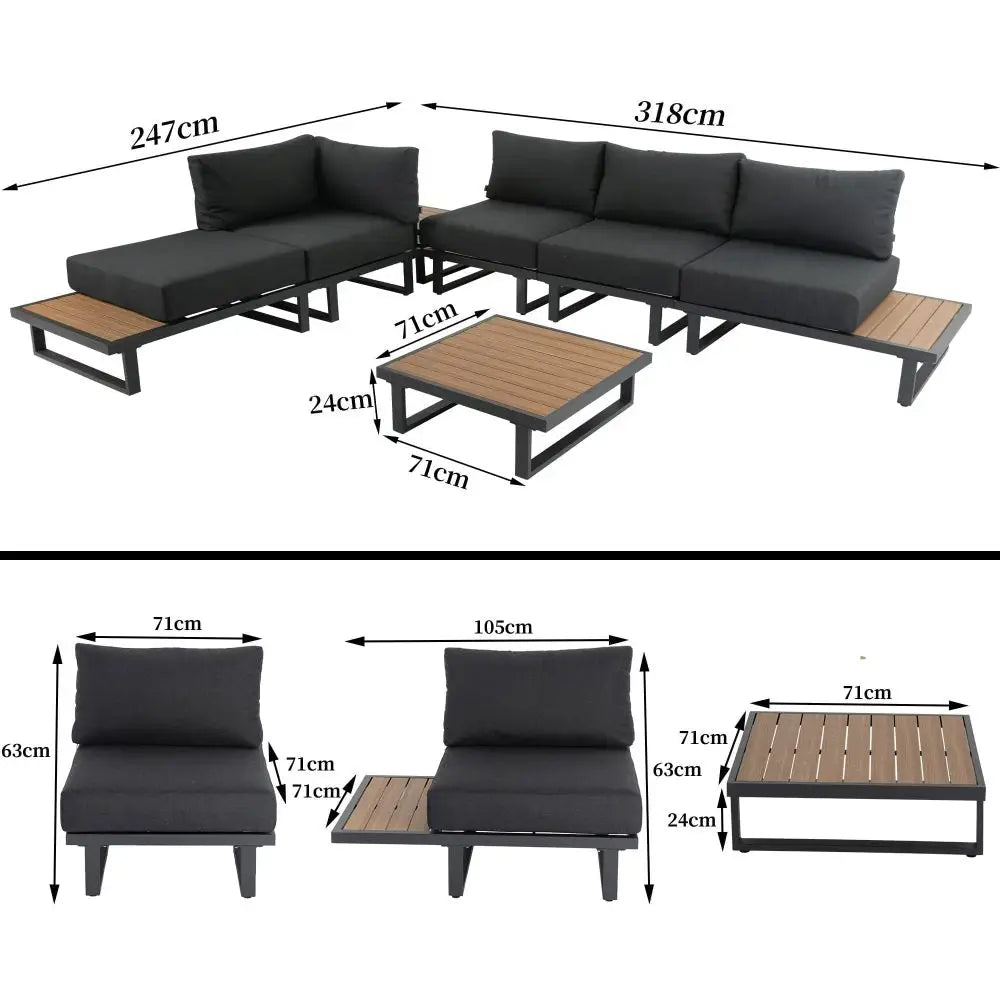 Modern Outdoor 7 Piece Lounge Set with Slatted Polywood Design Tables - Furniture > Outdoor