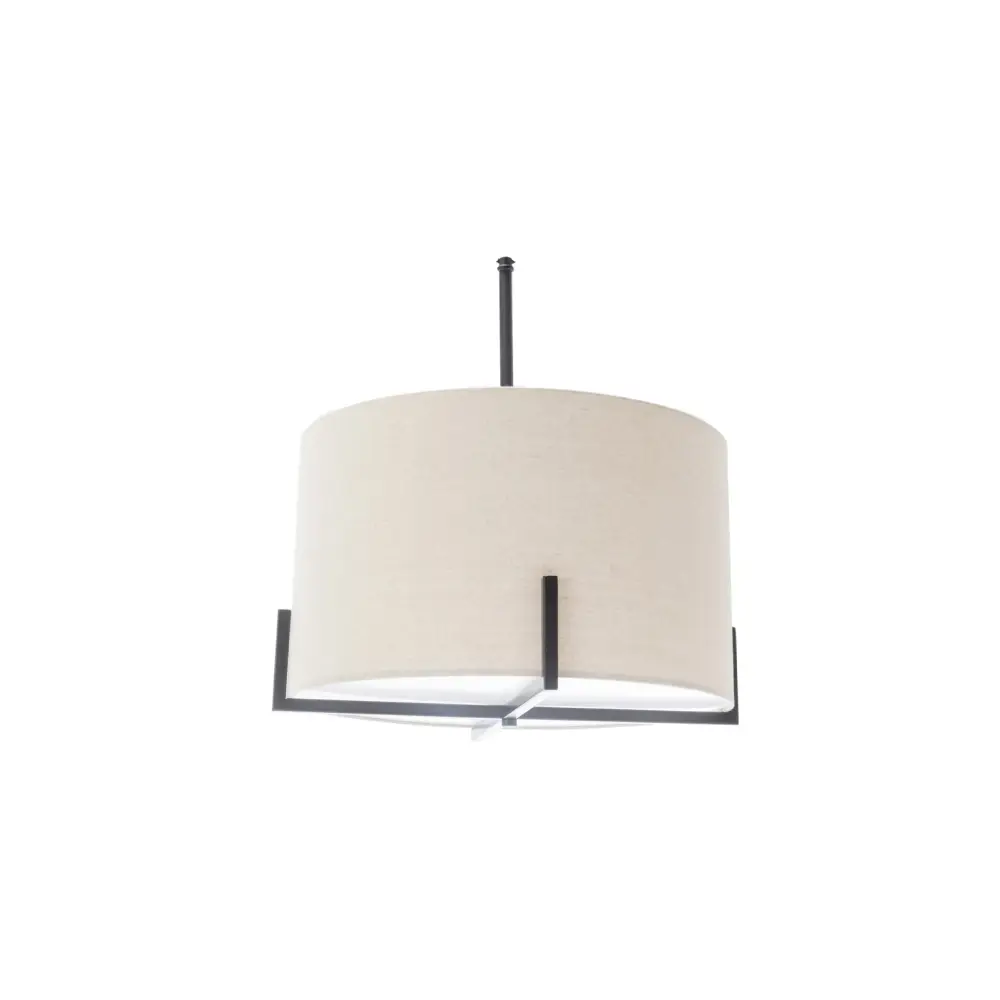 Modern Scandi Metal Hanging Pendant Lamp w/ Linen Shade Light - Matte Black - Home & Garden > Lighting