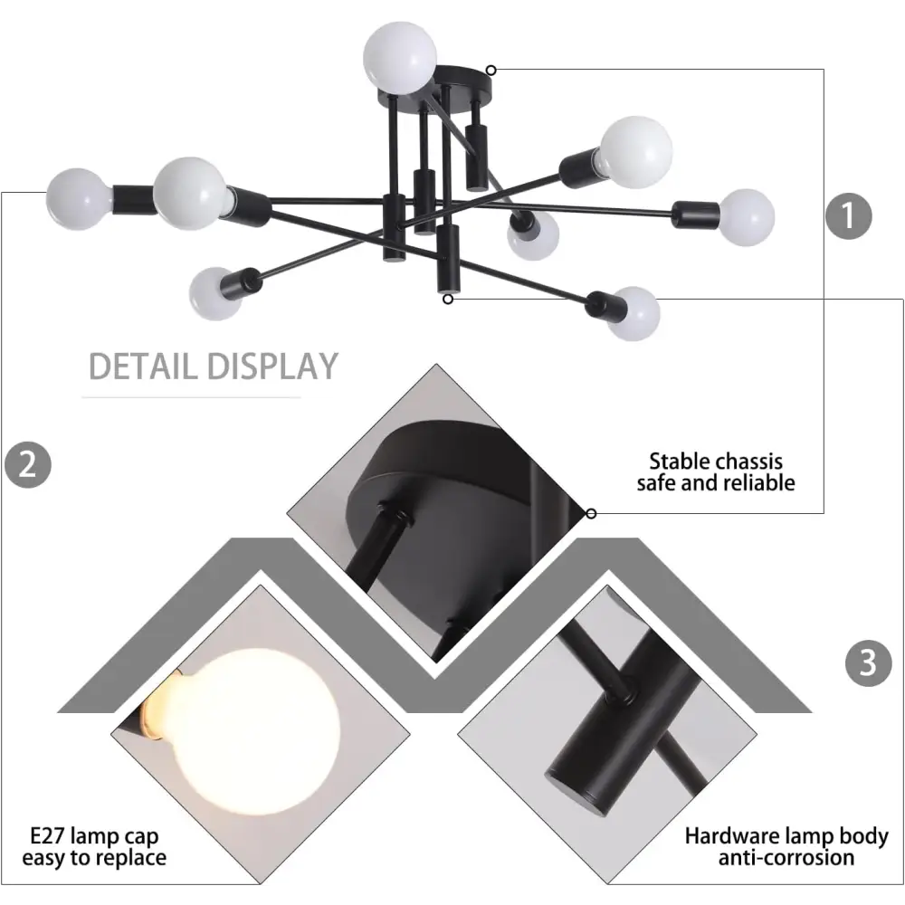 Modern Semi Flush Chandelier 8 Light Black - Home & Garden > Lighting