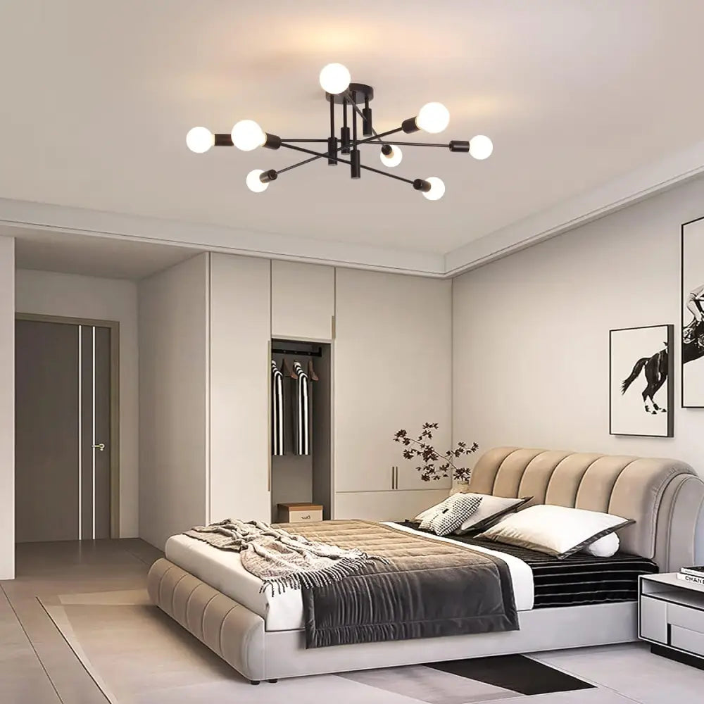 Modern Semi Flush Chandelier 8 Light Black - Home & Garden > Lighting
