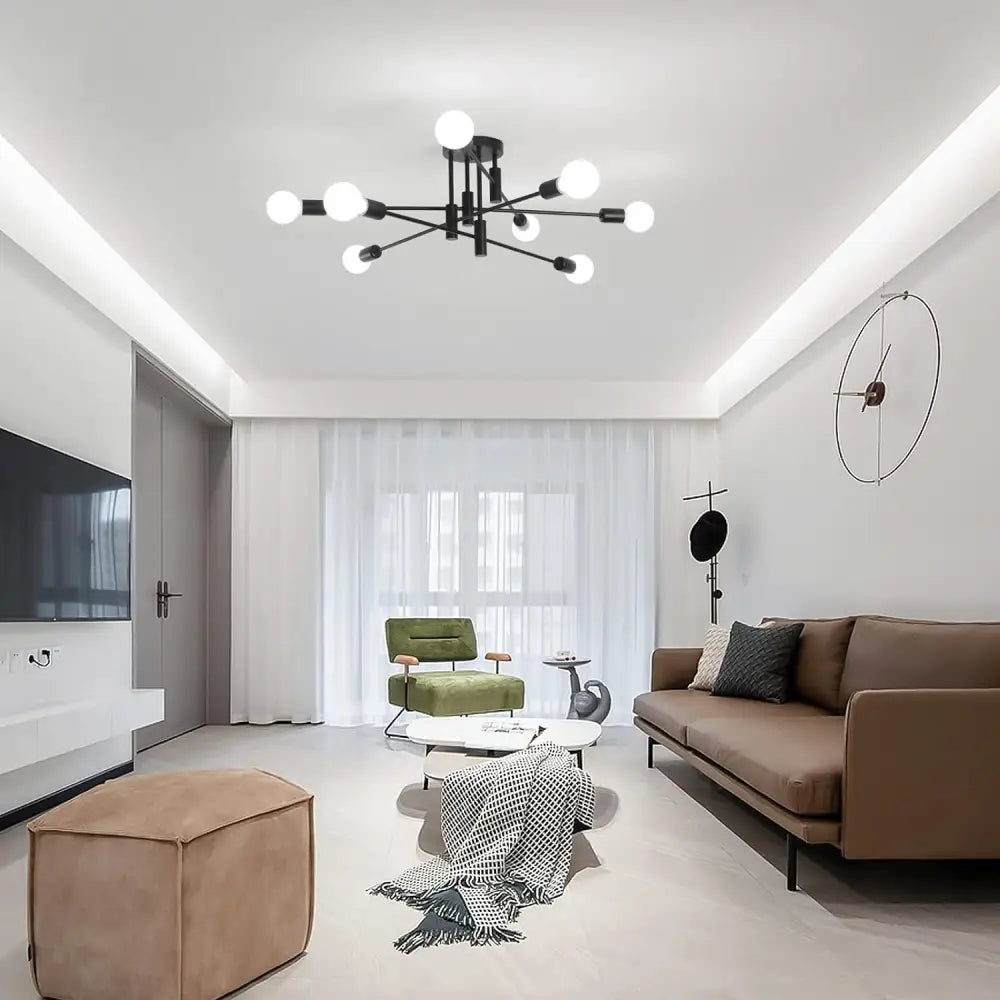 Modern Semi Flush Chandelier 8 Light Black - Home & Garden > Lighting