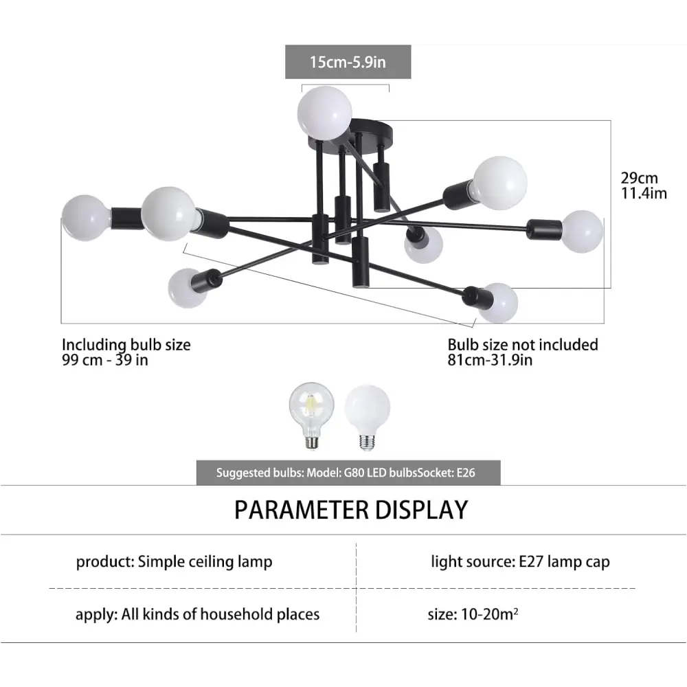Modern Semi Flush Chandelier 8 Light Black - Home & Garden > Lighting