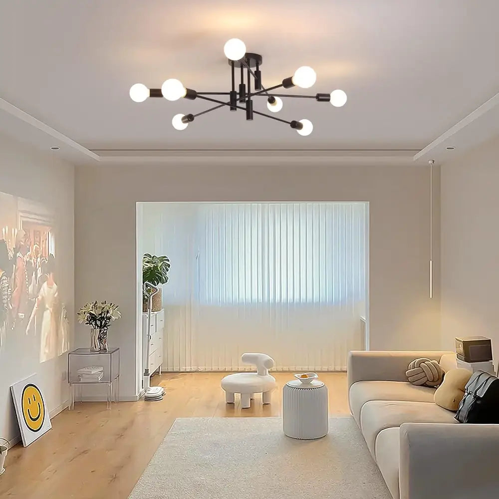 Modern Semi Flush Chandelier 8 Light Black - Home & Garden > Lighting