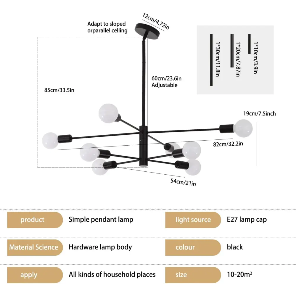 Modern Sputnik Chandelier 8 Light Black - Home & Garden > Lighting