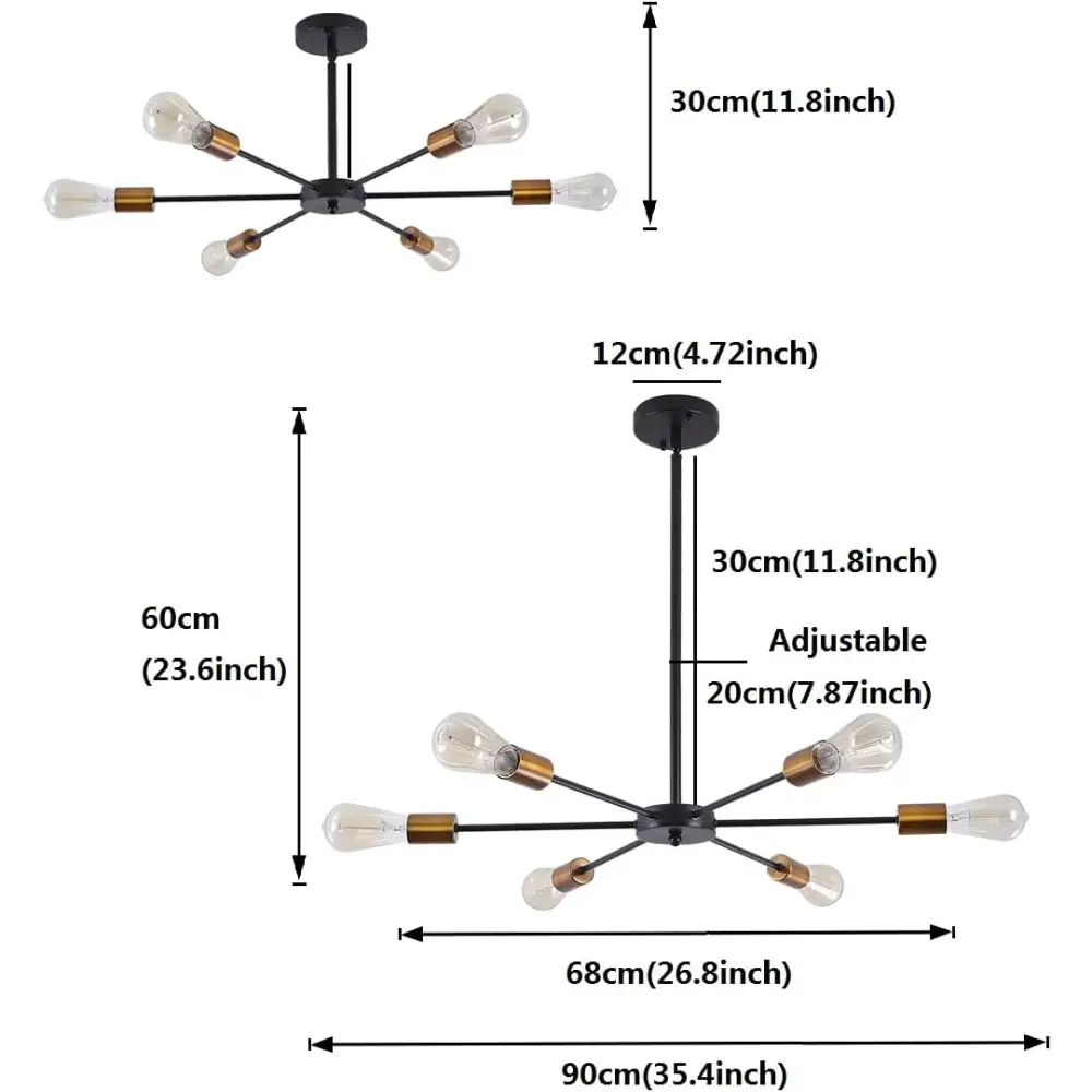 Modern Sputnik Chandelier Black Gold E27 Bulbs - Home & Garden > Lighting