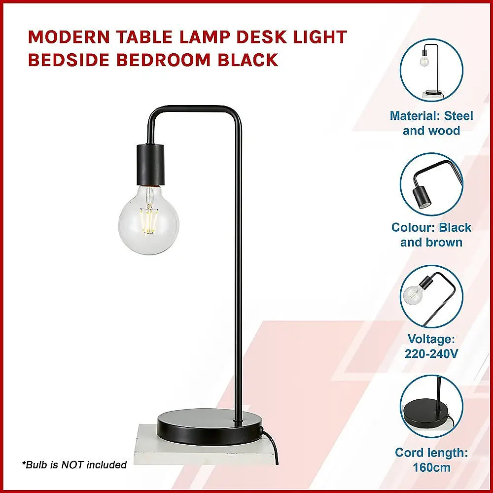 Modern Table lamp Desk Light Bedside Bedroom Black - Home & Garden > Lighting