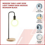 Modern Table lamp Desk Light Timber Base Bedside Bedroom Black - Home & Garden > Lighting