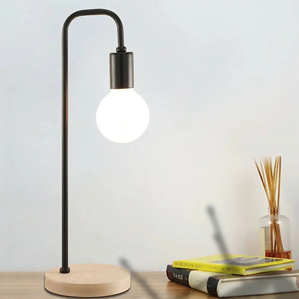 Modern Table lamp Desk Light Timber Base Bedside Bedroom Black - Home & Garden > Lighting