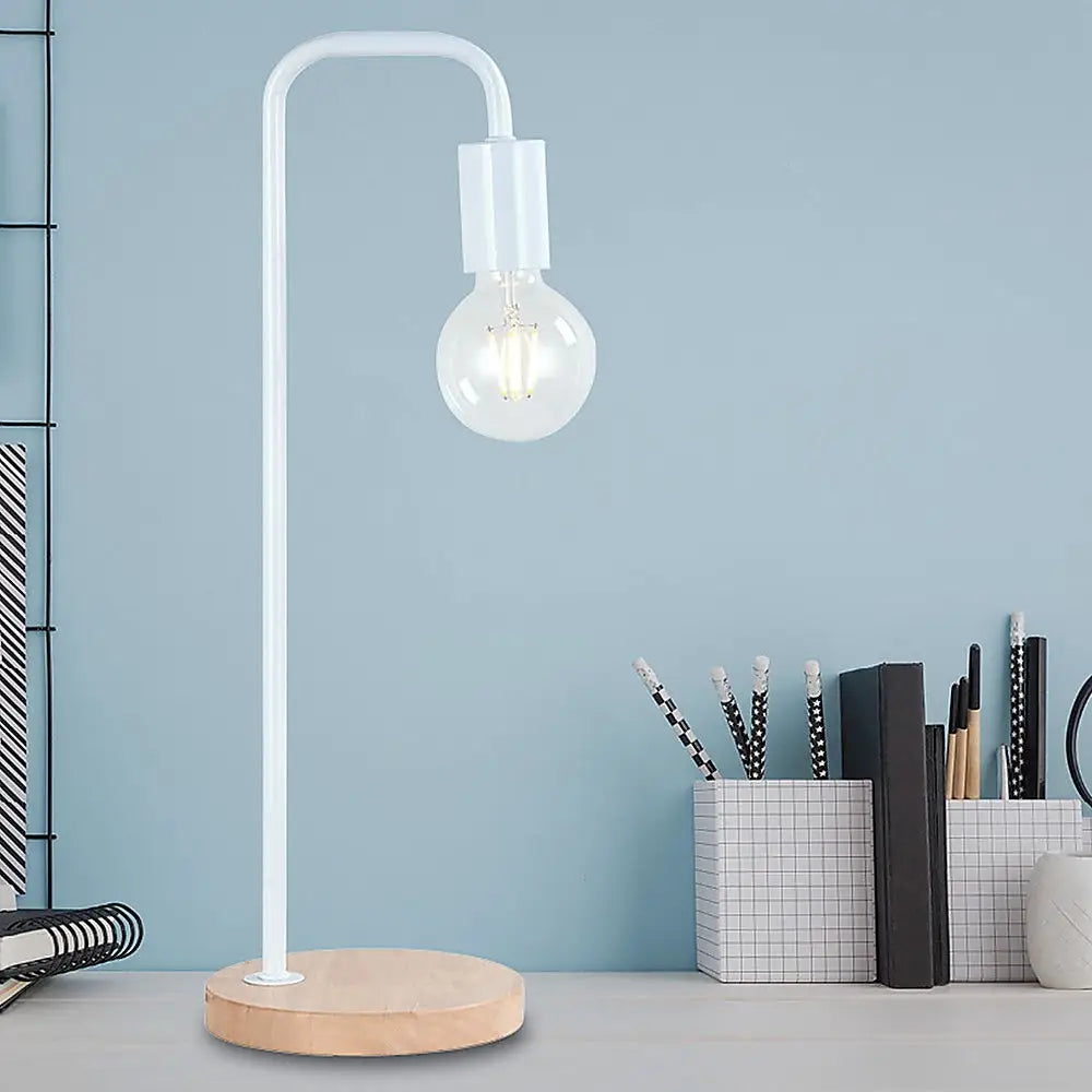 Modern Table lamp Desk Light Timber Base Bedside Bedroom White - Home & Garden > Lighting