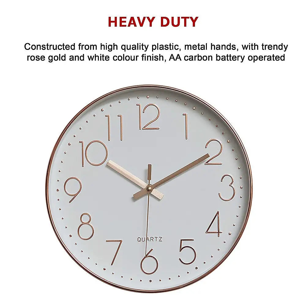 Modern Wall Clock Silent Non-Ticking Quartz Battery Operated Rose Gold - Home & Garden > Decor
