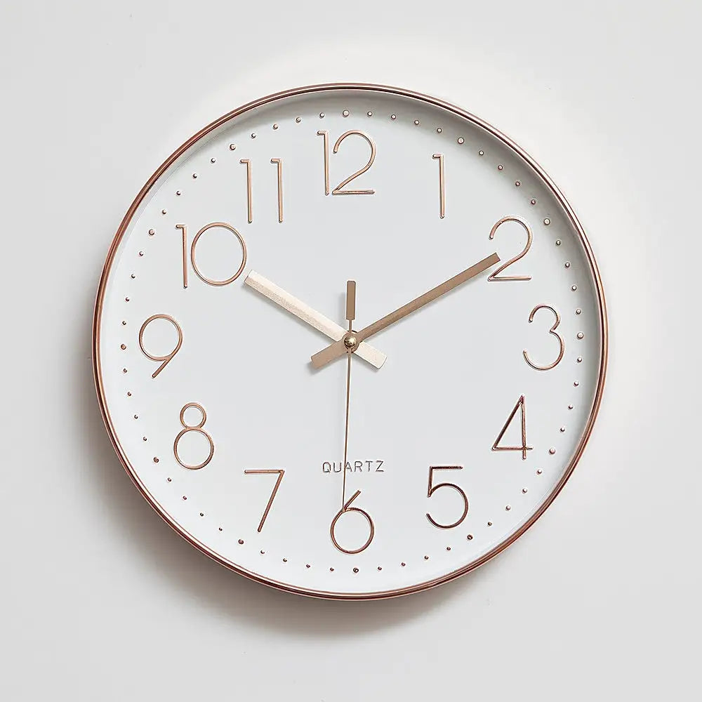 Modern Wall Clock Silent Non-Ticking Quartz Battery Operated Rose Gold - Home & Garden > Decor