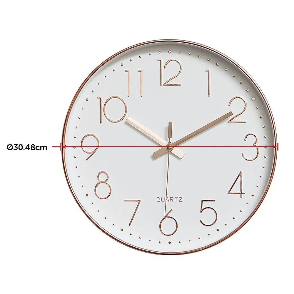 Modern Wall Clock Silent Non-Ticking Quartz Battery Operated Rose Gold - Home & Garden > Decor