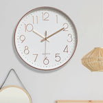 Modern Wall Clock Silent Non-Ticking Quartz Battery Operated Rose Gold - Home & Garden > Decor
