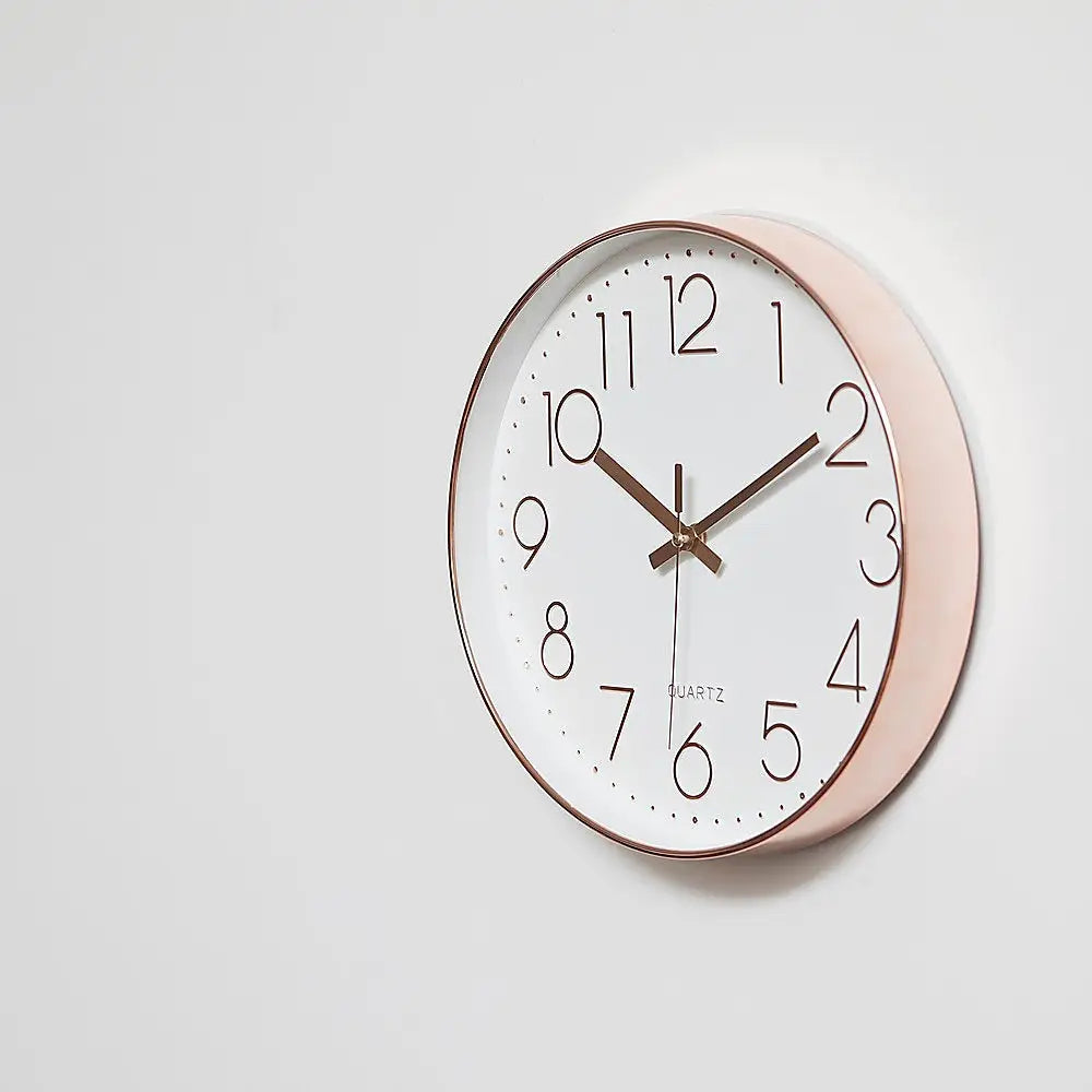 Modern Wall Clock Silent Non-Ticking Quartz Battery Operated Rose Gold - Home & Garden > Decor
