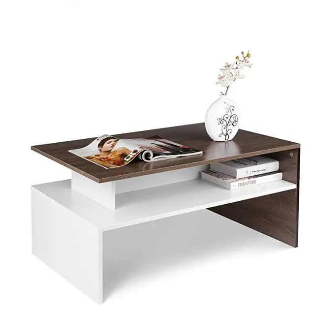 Modern White And Brown Wooden Coffee Table With Shelf - Furniture > Living Room > Coffee Tables