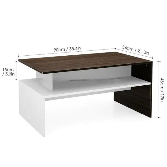 Modern White And Brown Wooden Coffee Table With Shelf - Furniture > Living Room > Coffee Tables