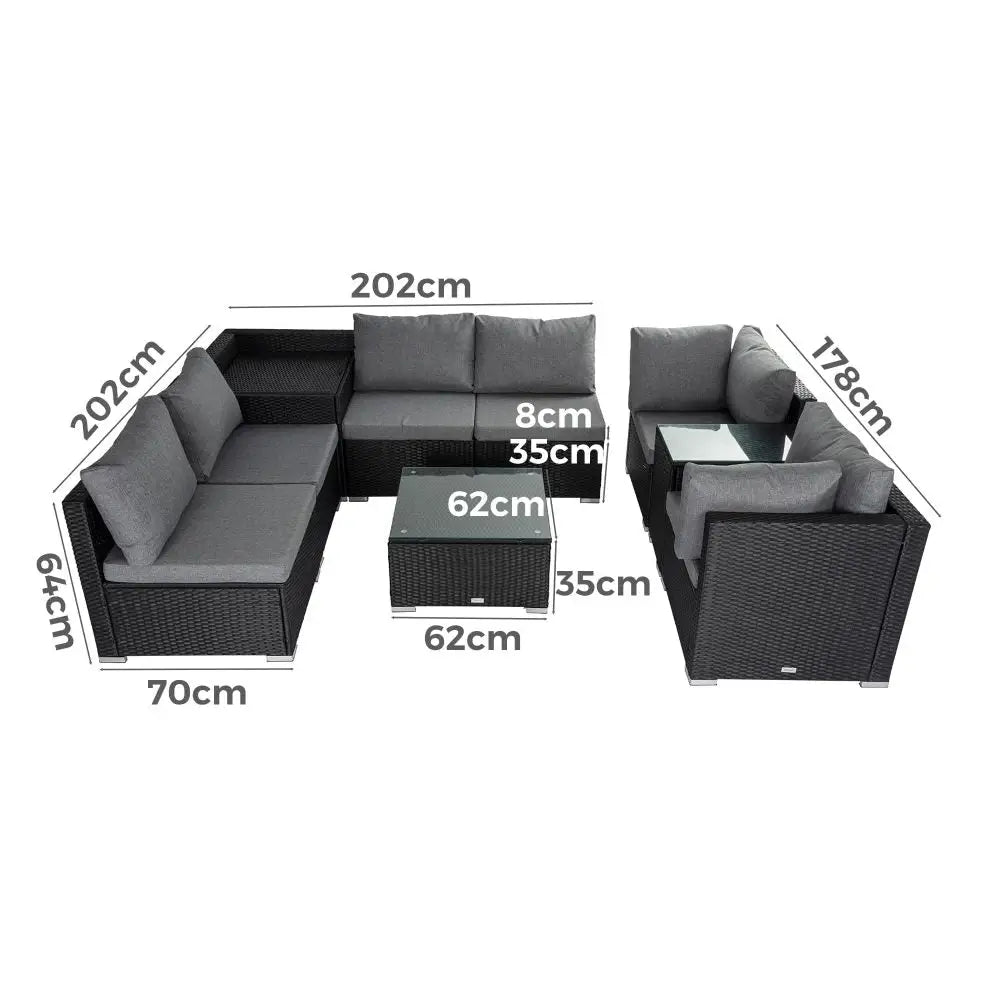 Modular Outdoor Lounge Set-9pcs Sofa Armchairs and Coffee Table - Furniture > Outdoor