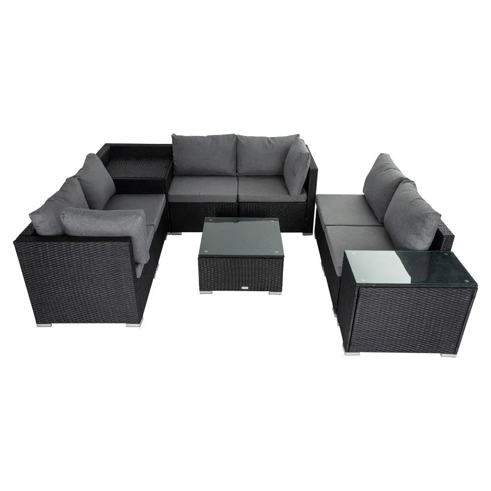 Modular Outdoor Lounge Set-9pcs Sofa Armchairs and Coffee Table - Furniture > Outdoor