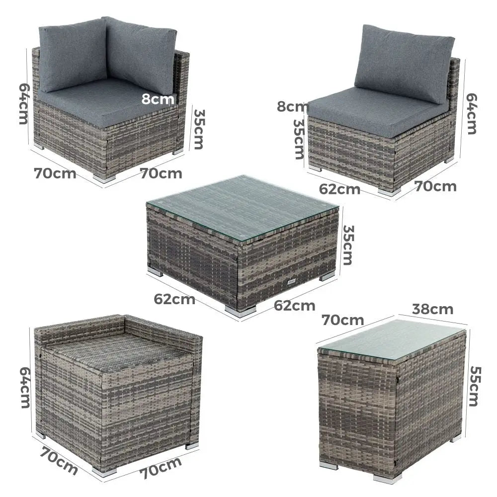 Modular Outdoor Lounge Set-9pcs Sofa Armchairs and Coffee Table - Furniture > Outdoor