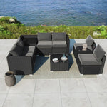Modular Outdoor Lounge Set-9pcs Sofa Armchairs and Coffee Table - Furniture > Outdoor