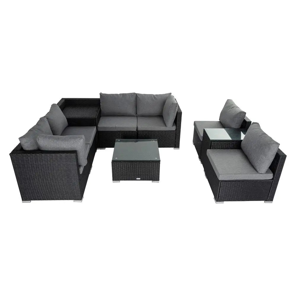 Modular Outdoor Lounge Set-9pcs Sofa Armchairs and Coffee Table - Furniture > Outdoor