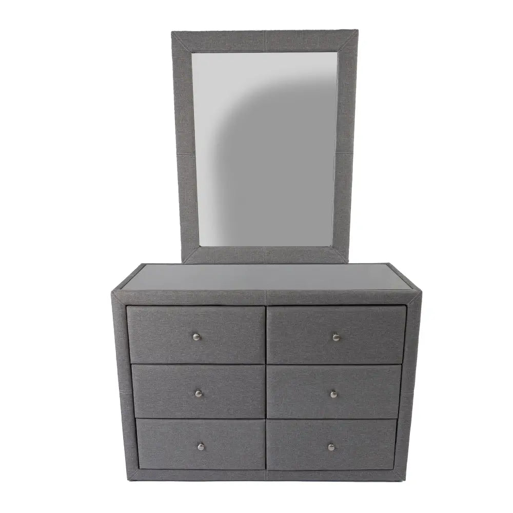Molly Dresser Mirror 6 Chest of Drawers Bedroom Storage - Light Grey - Health & Beauty > Cosmetic Storage > Makeup