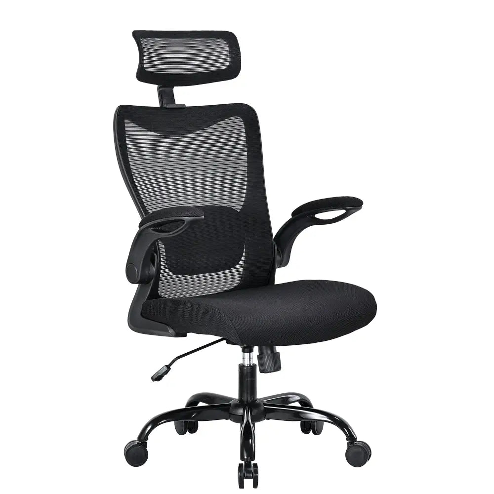 MONA Ergonomic High Back Flipped Armrest Task Chair In Black - Furniture > Office