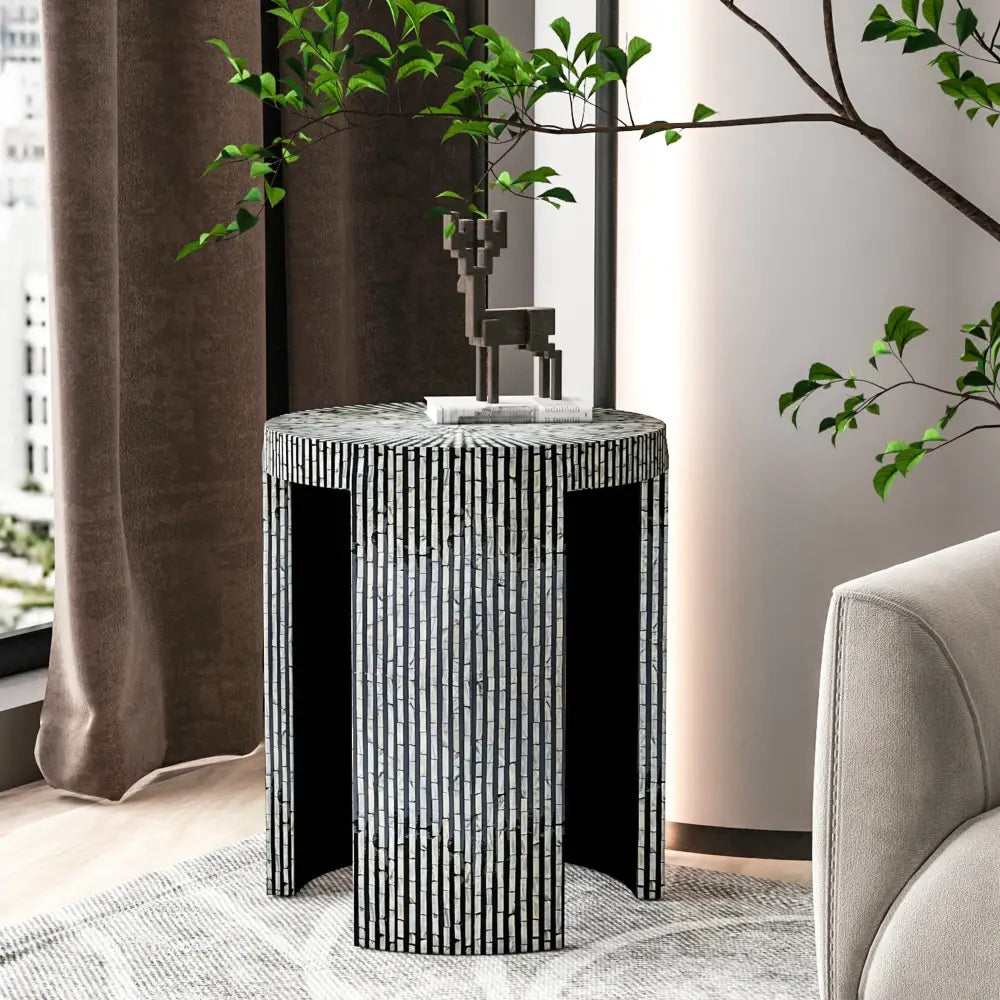 MONO MOTHER OF PEARL HAND MADE SIDE TABLE - Furniture > Living Room > Side Tables