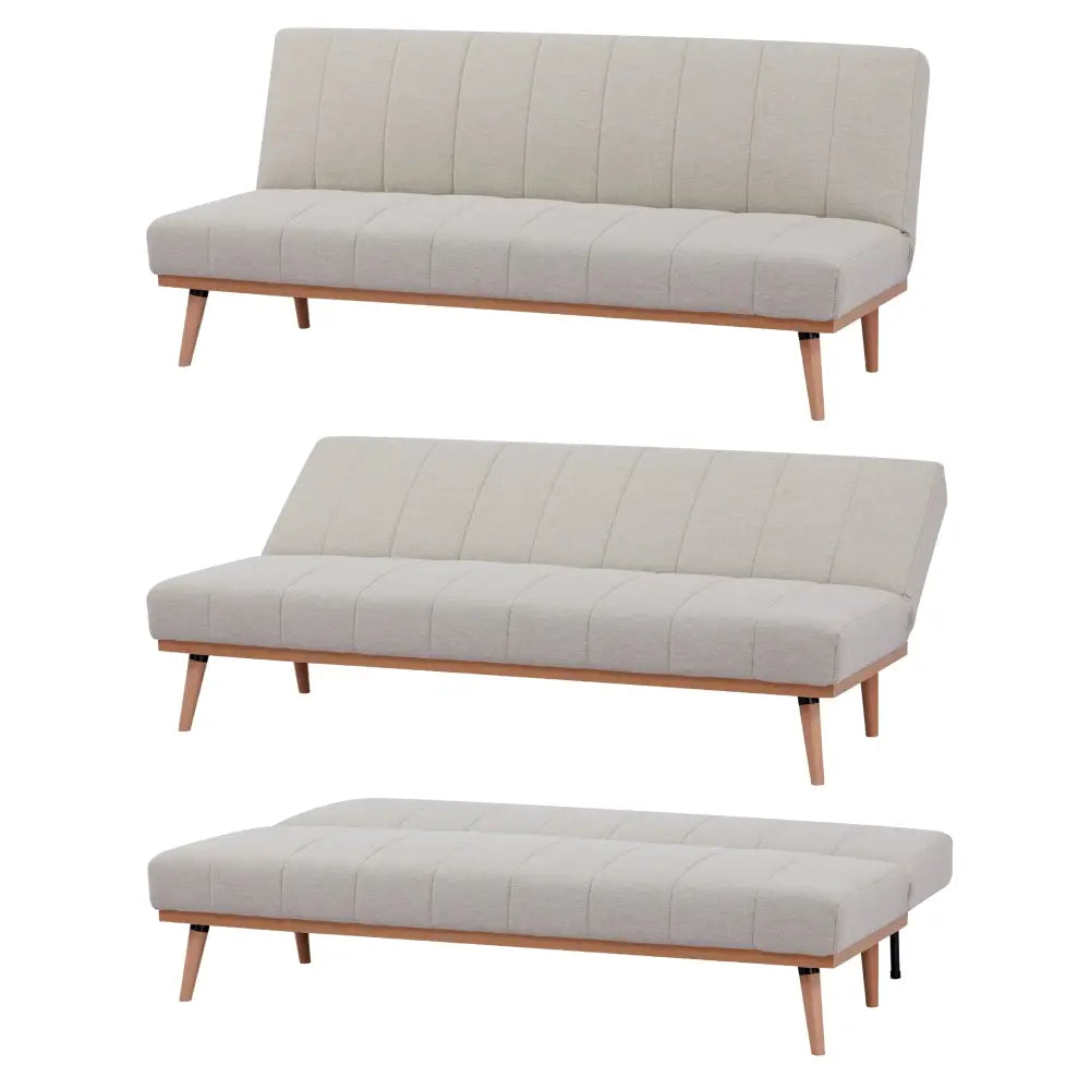 Monroe 3 Seater Sofa Futon Bed Fabric Lounge Couch - Beige - Furniture > Sofas