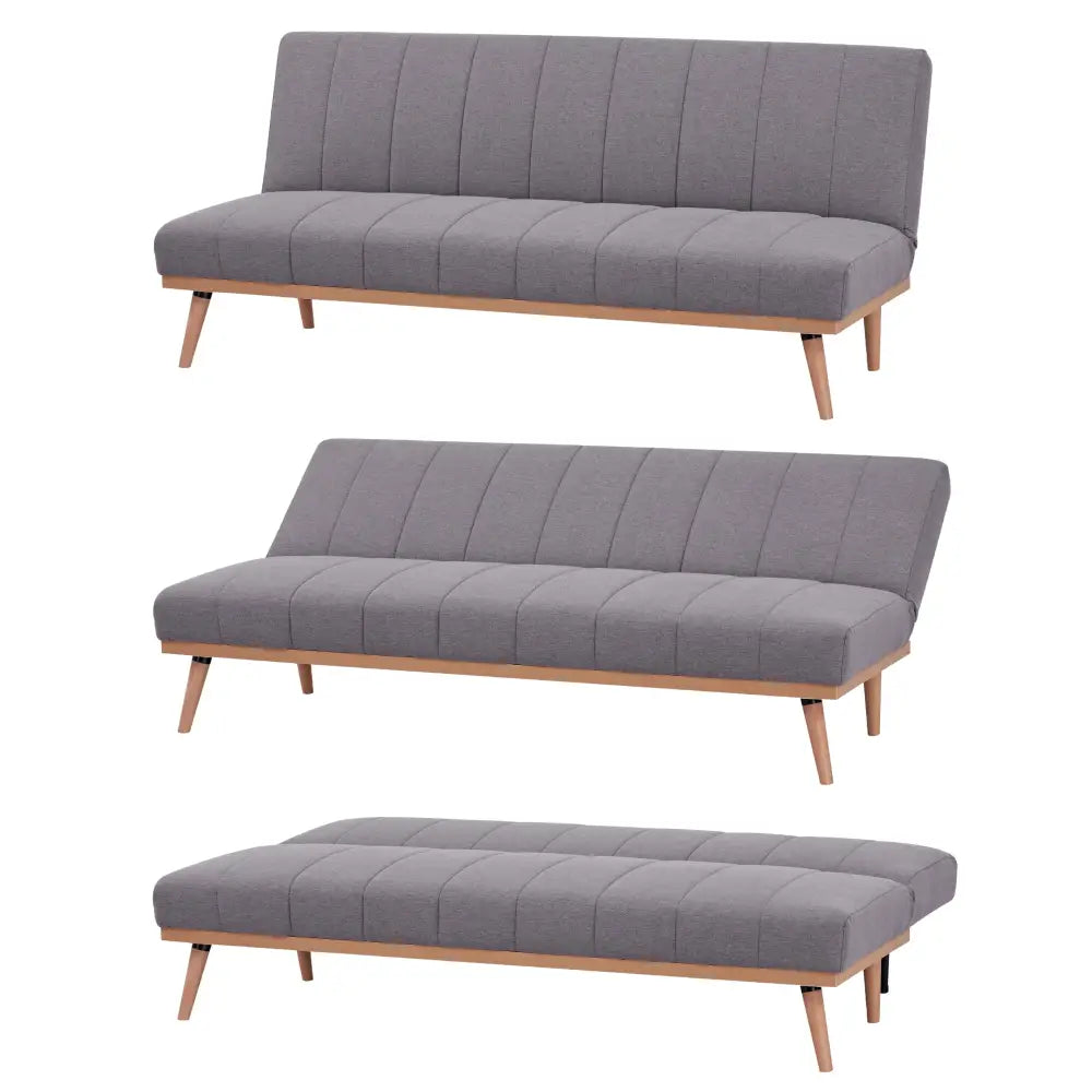 Monroe 3 Seater Sofa Futon Bed Fabric Lounge Couch - Graphite - Furniture > Sofas