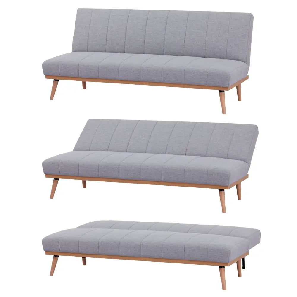 Monroe 3 Seater Sofa Futon Bed Fabric Lounge Couch - Grey - Furniture > Sofas