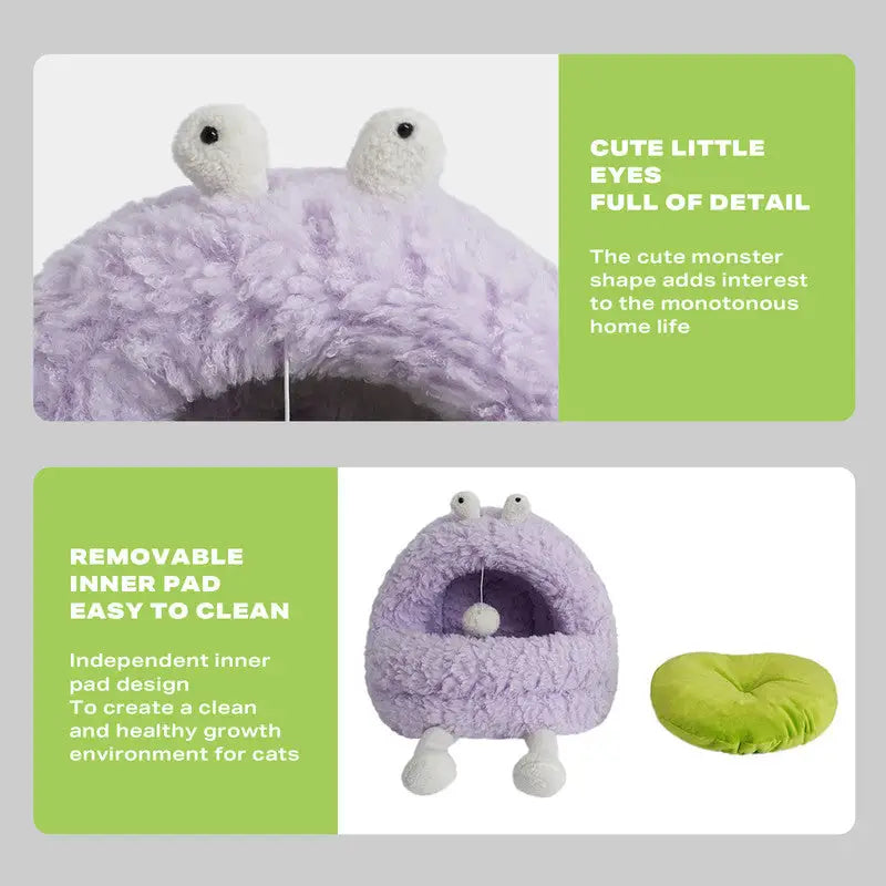 Monster Cat Pet Calming Bed Warm Soft Plush Nest Comfy Sleeping Kennel Cave - Pet Care > Dog Supplies > Dog Beds