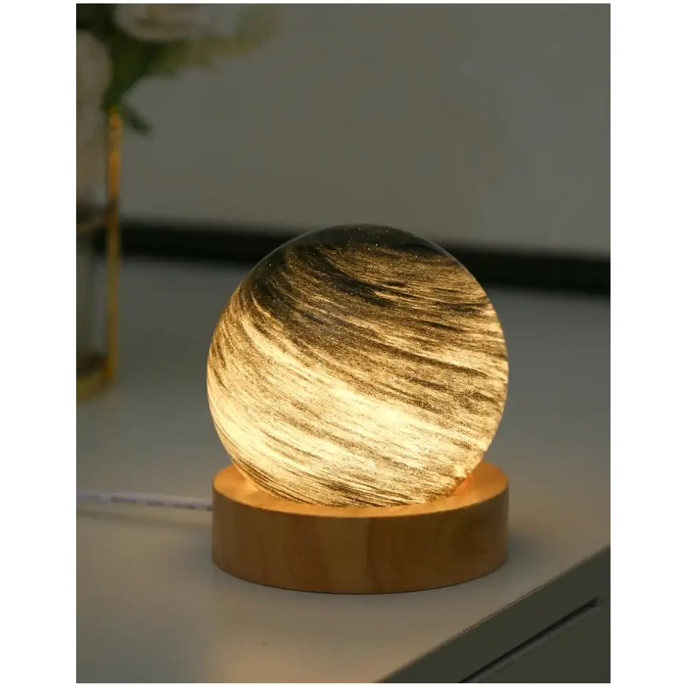 Morning Glow LED Planet Night Light with Wooden Base USB Rechargeable - Home & Garden > Lighting > Night Lights &
