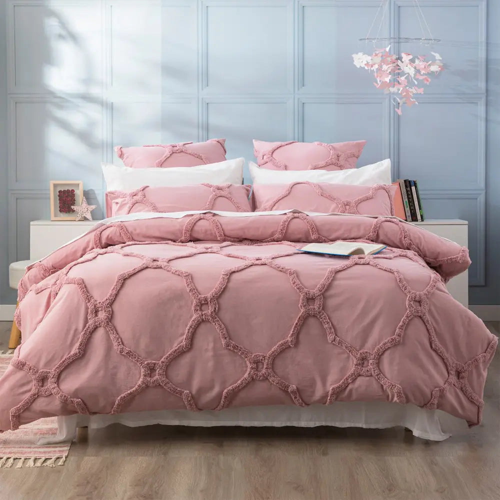 Moroccan 100% Cotton Chenille Vintage Washed Tufted Blush Quilt Cover Set by Renee Taylor Queen - Home & Garden >