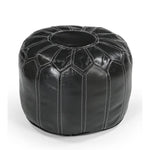 MOROCCAN LEATHER OTTOMAN BLACK - Furniture > Living Room > Ottomans & Footstools