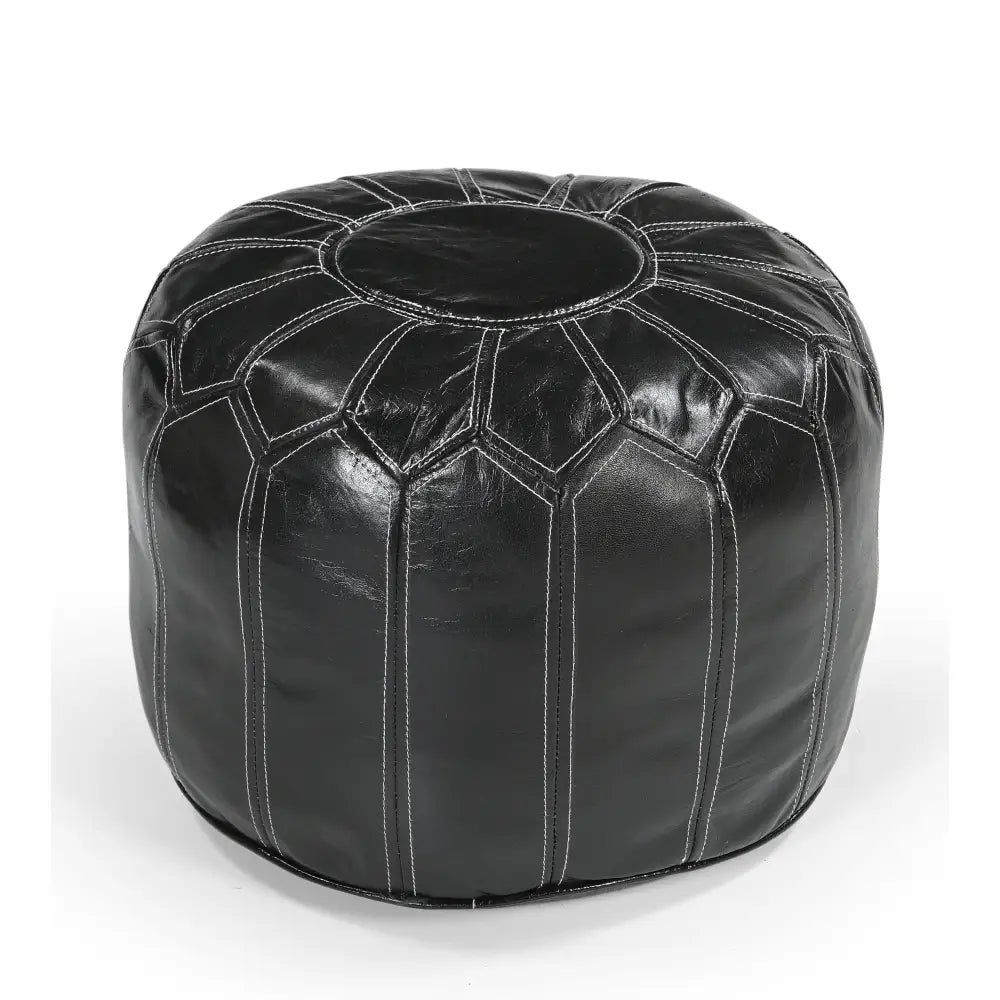 MOROCCAN LEATHER OTTOMAN BLACK - Furniture > Living Room > Ottomans & Footstools