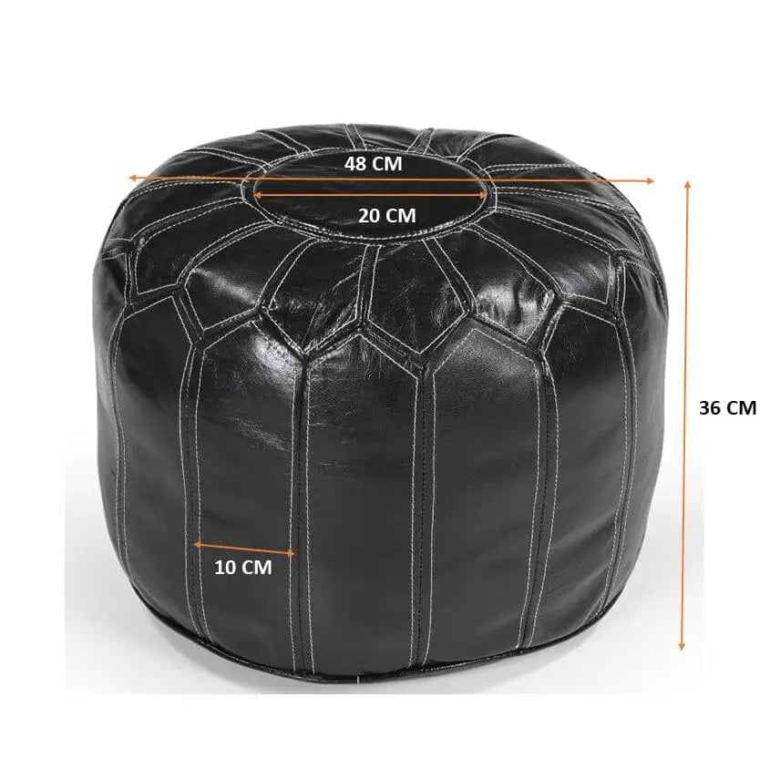 MOROCCAN LEATHER OTTOMAN BLACK - Furniture > Living Room > Ottomans & Footstools