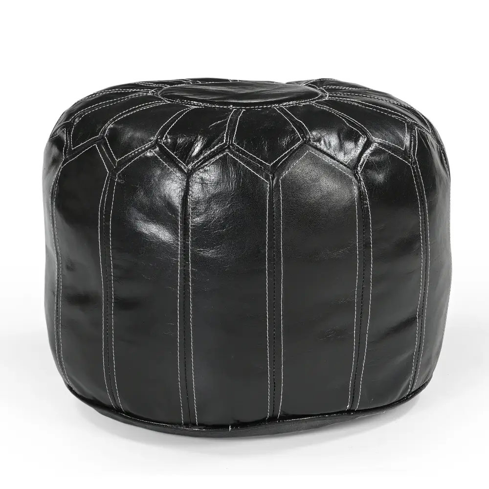 MOROCCAN LEATHER OTTOMAN BLACK - Furniture > Living Room > Ottomans & Footstools