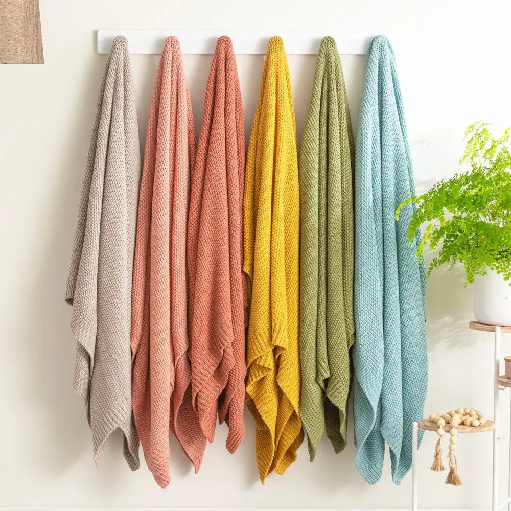 Moss Seed Stitch 100% Cotton Knitted Rose Throw by Renee Taylor - Home & Garden > Decor > Cushions & Throws