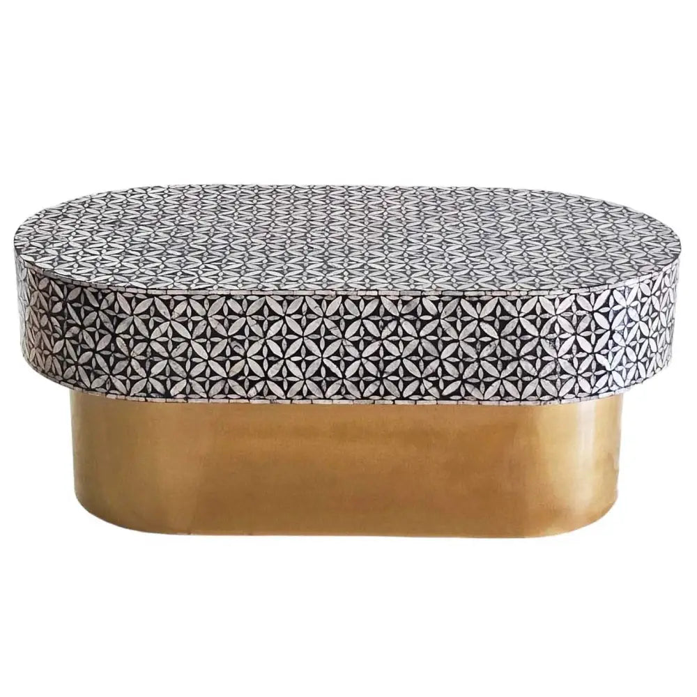 MOTHER OF PEARL EBONY MOSAIC OVAL COFFEE TABLE - Furniture > Living Room > Coffee Tables