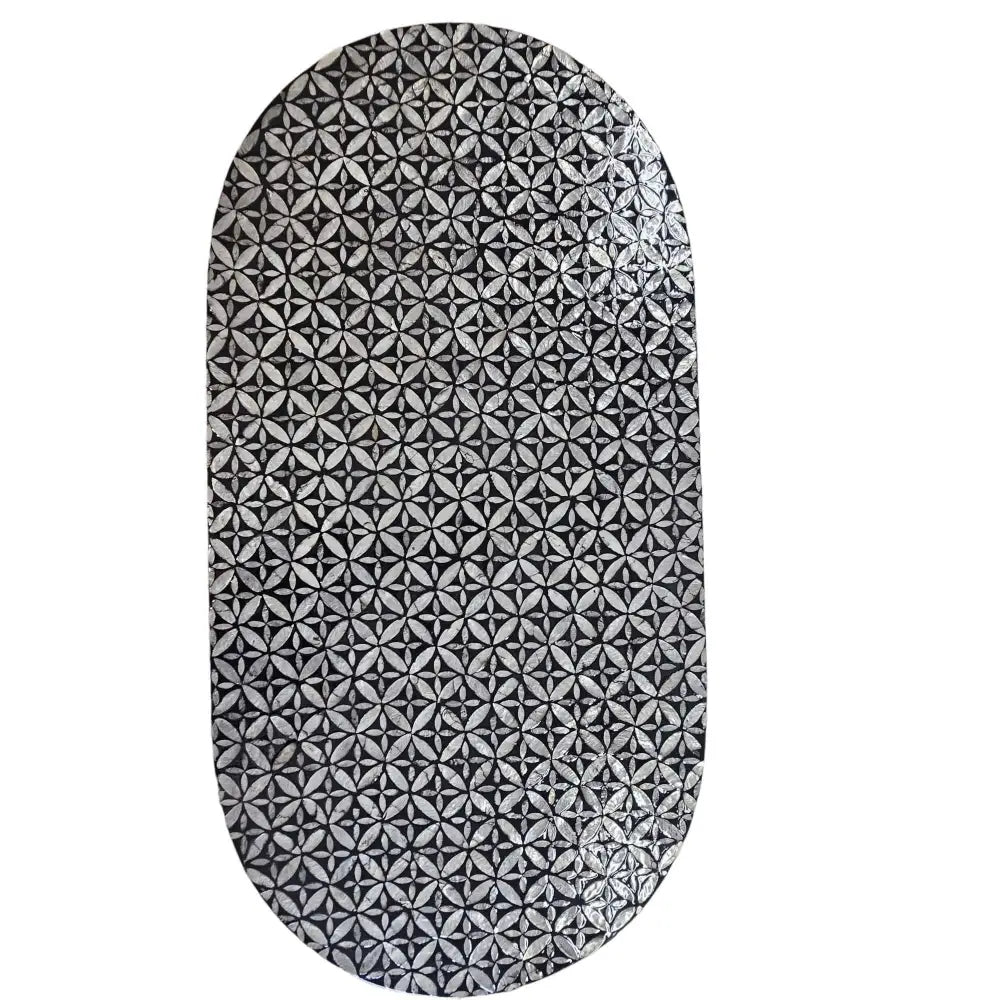 MOTHER OF PEARL EBONY MOSAIC OVAL COFFEE TABLE - Furniture > Living Room > Coffee Tables