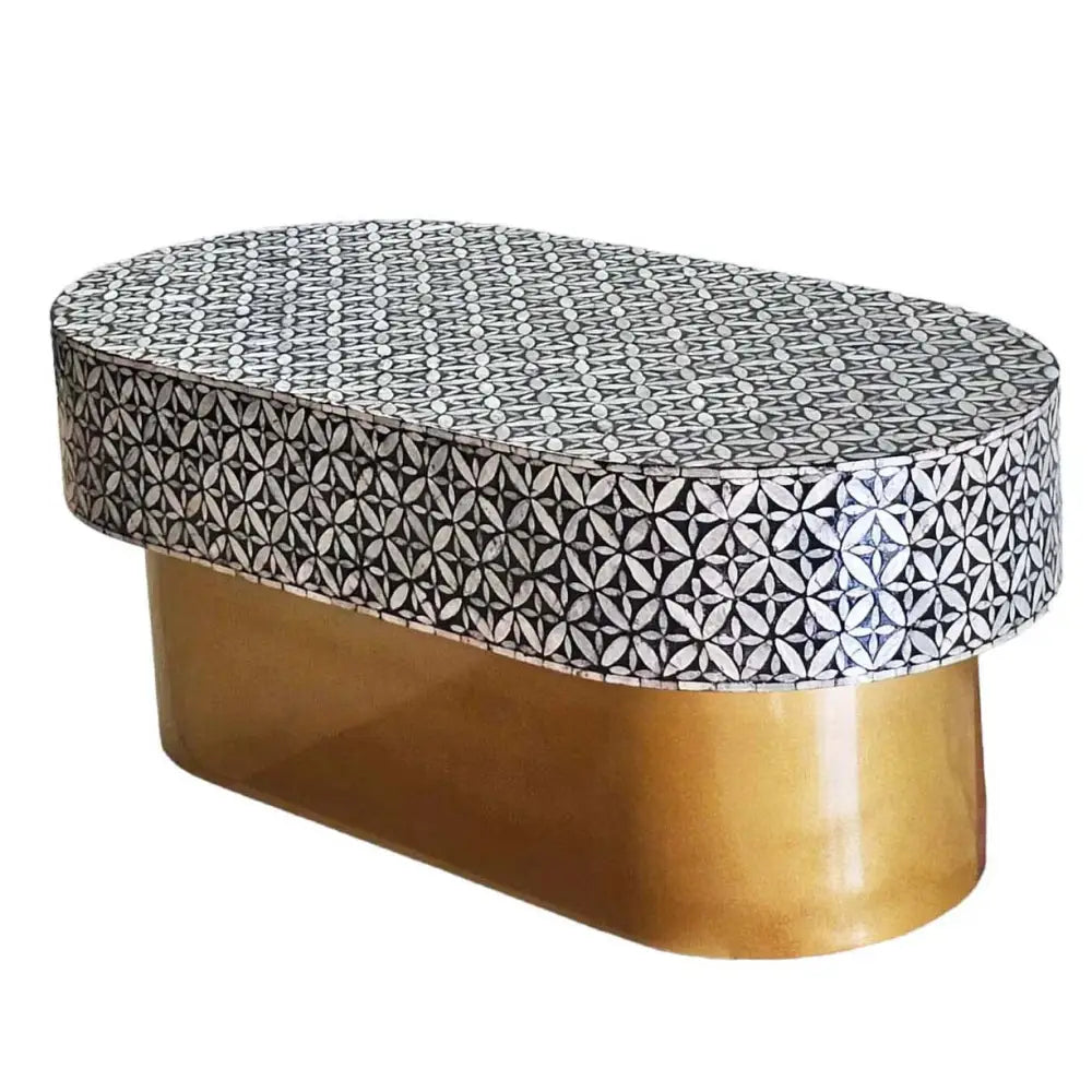 MOTHER OF PEARL EBONY MOSAIC OVAL COFFEE TABLE - Furniture > Living Room > Coffee Tables