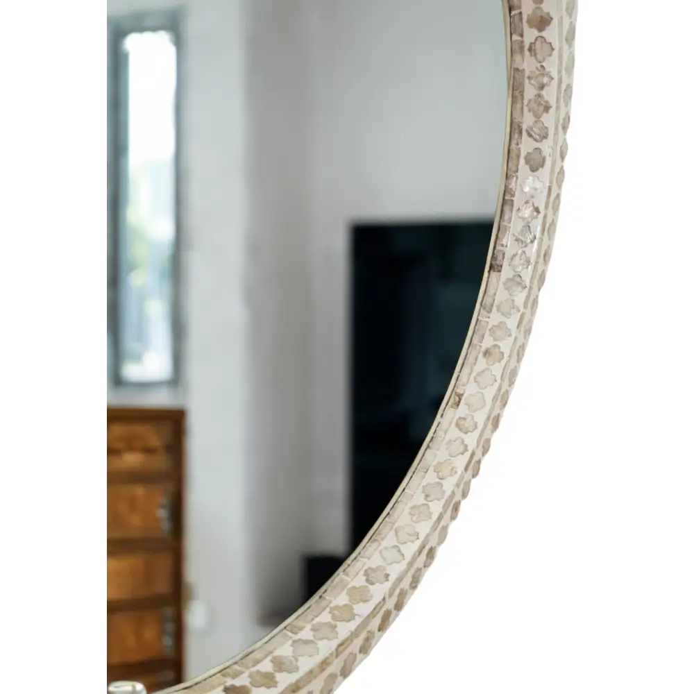 MOTHER OF PEARL RADIANCE ROUND WALL MIRROR - Home & Garden > Decor > Mirrors
