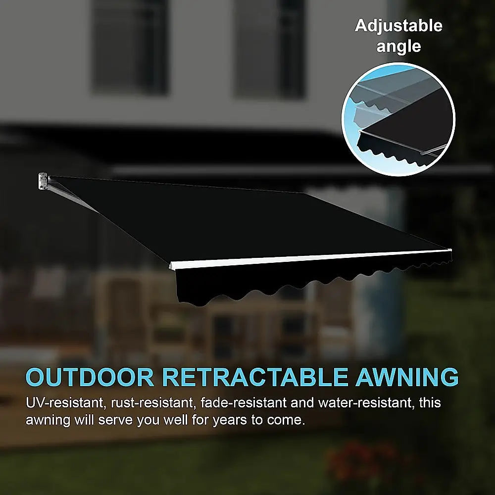 Motorised Outdoor Folding Arm Awning Retractable Sunshade Canopy Black 5.0m x 3.0m - Home & Garden > Shading