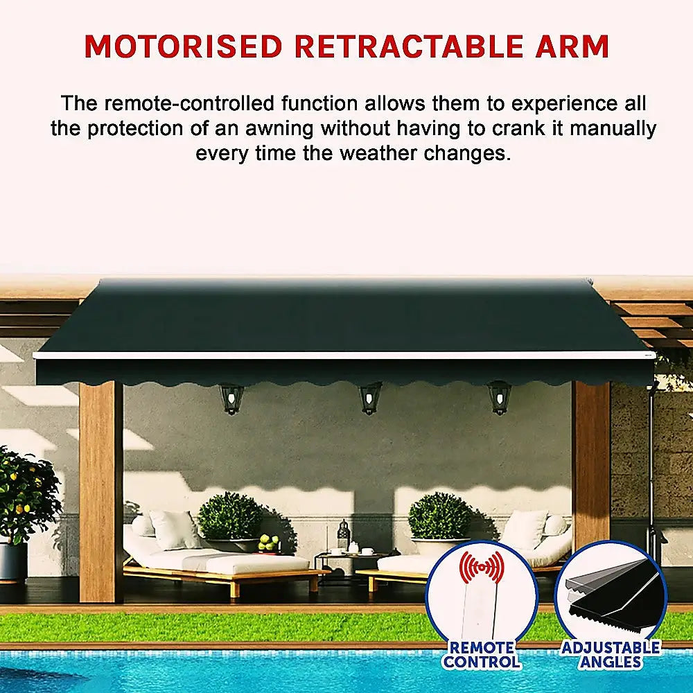 Motorised Outdoor Folding Arm Awning Retractable Sunshade Canopy Black 4.0m x 2.5m - Home & Garden > Shading